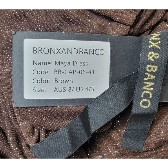 $550 NWT BRONX & BANCO Maya Brown Mesh Glitter Ruched Dress Small - Picture 7 of 7
